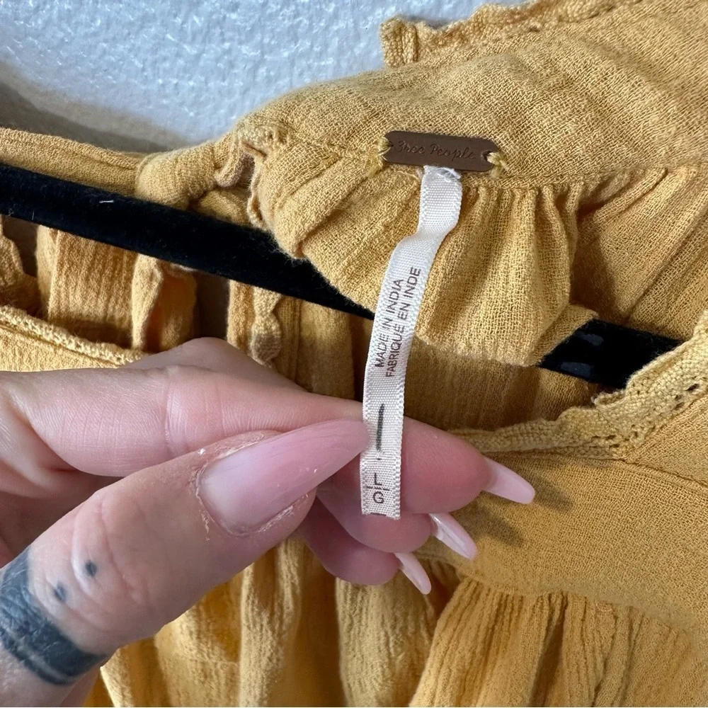 Free People Golden Yellow Oversized Crochet Trim Tie Back Tunic Dress, Large